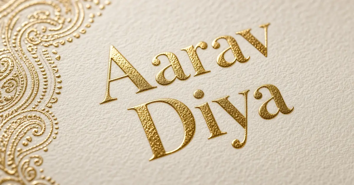 Gold foil detail on Indian wedding invitation card stock